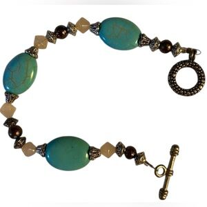 NWOT Artisan Bracelet, Turquoise, Polished Stones, 8” length, Beaded, Handmade​​